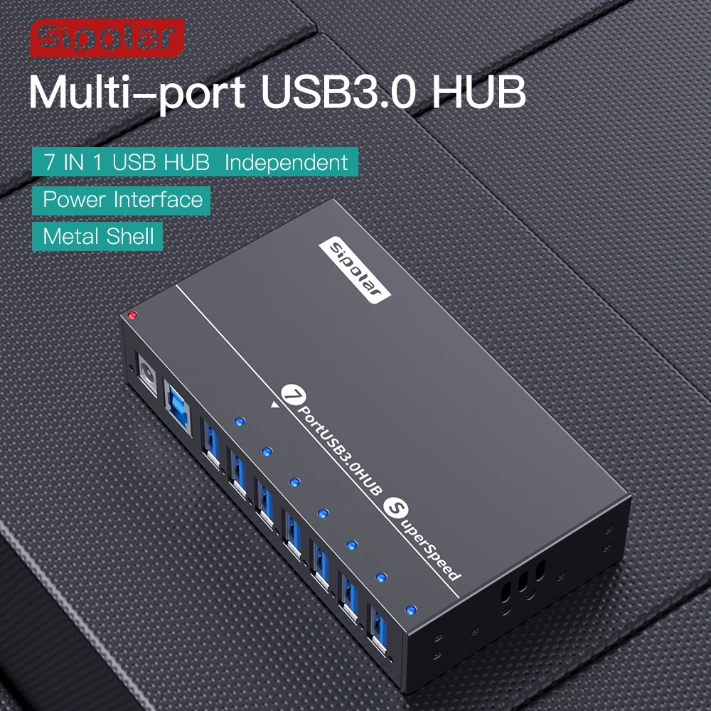 USB 3.0 hub Sipoar A-173 data syncs and Charging Hub Portable 7 ports 36W Charger HUB with enternal 12V 3A power adapter