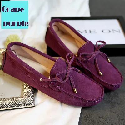 Cow leather womens loafer suede flats bow tie moccasins concise leisure shoes size34-44