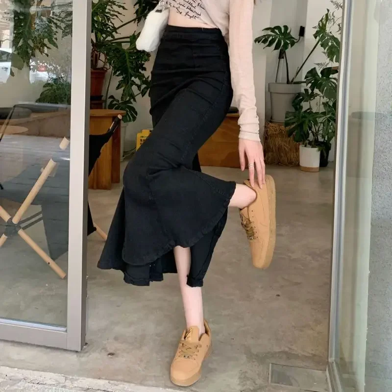 

Jeans Skirts For Women Blue Wrap With Slit Woman Denim Skirt High Waist Y2k Vintage Stylish Summer 2025 Chic And Elegant Premium