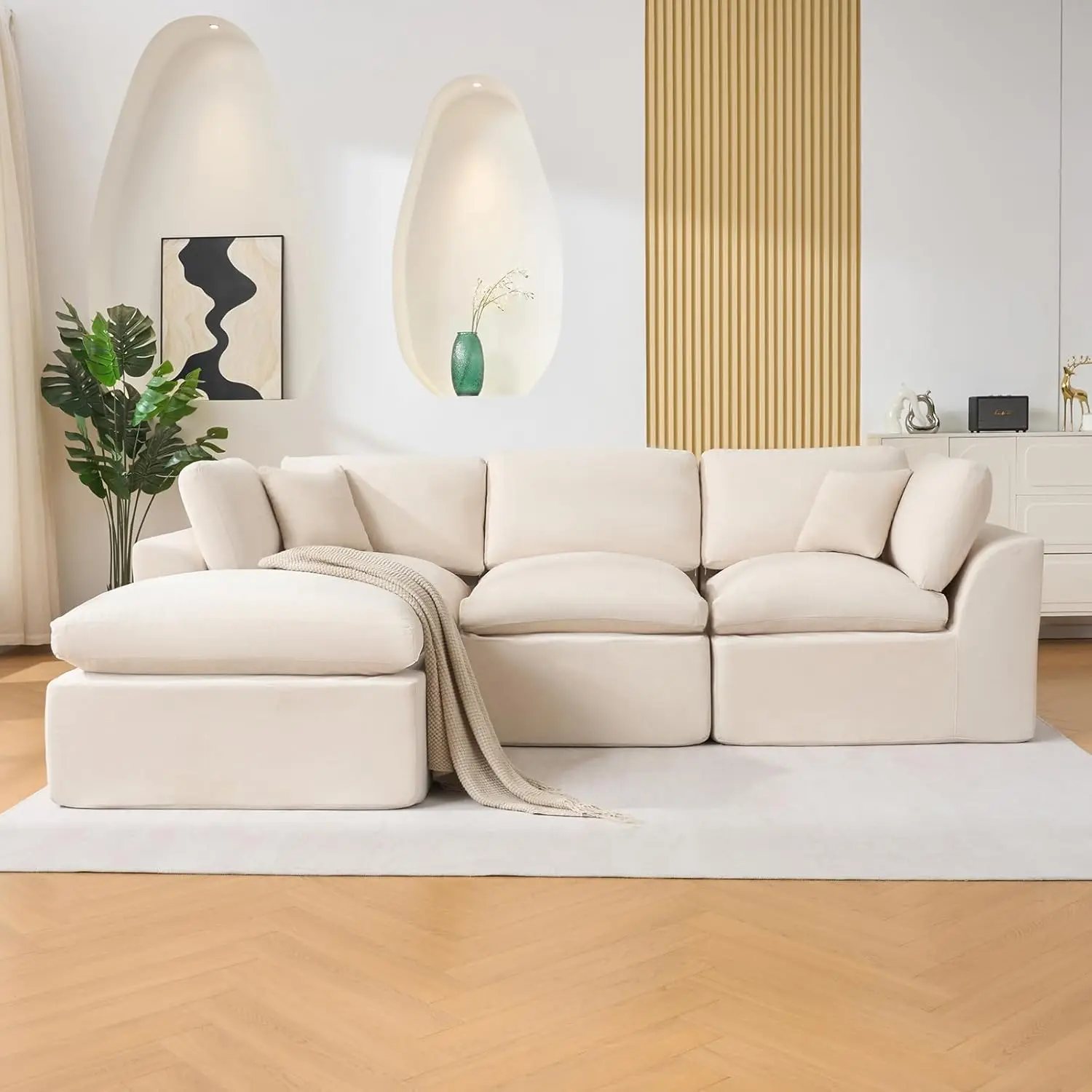 

Garvee 110" Cloud Couch, Modular Sectional Couches for Living Room, 4 Seater l-Shaped Chenille Sofa with Movable Ottoman