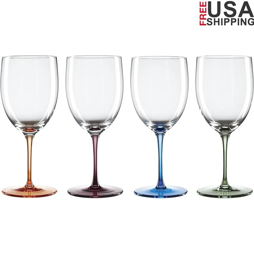 

Set of 4 Colorful Bottoms Up Wine Glasses Hand Wash Crystal Glass 7.5 Inch Height Unique Design Perfect Parties