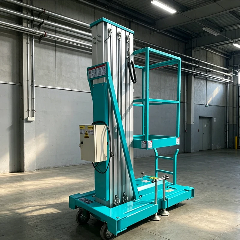 Logistics Use Single Mast Aluminium Lift Mobile Vertical Hydraulic Aerial Work Platform Portable Man Lifter