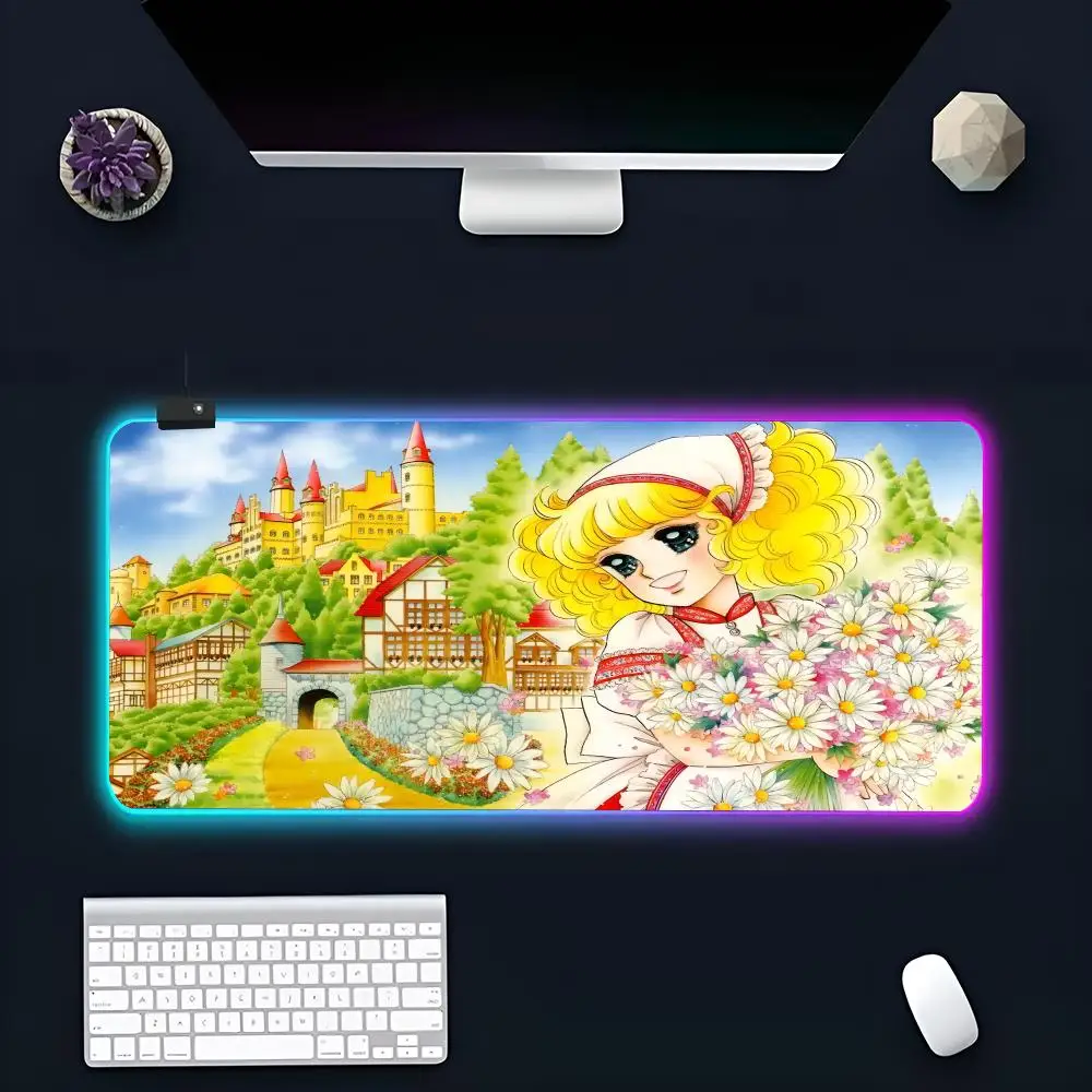 Classic comics Candy Candy Mouse Pad Popular Large RGB Mause pads XXL LED Japan made Table Pads Keyboard Mats Desk Rug With Back