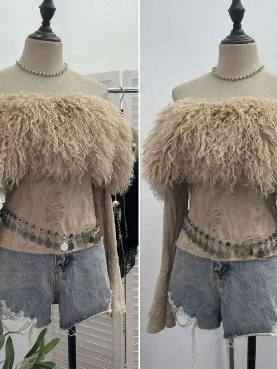 

Сексуальный пушистый вязаный свитер для женщин, облегающий, укороченный, с отверстиями, длинный рукав, хлопковый материал, зимний сезон