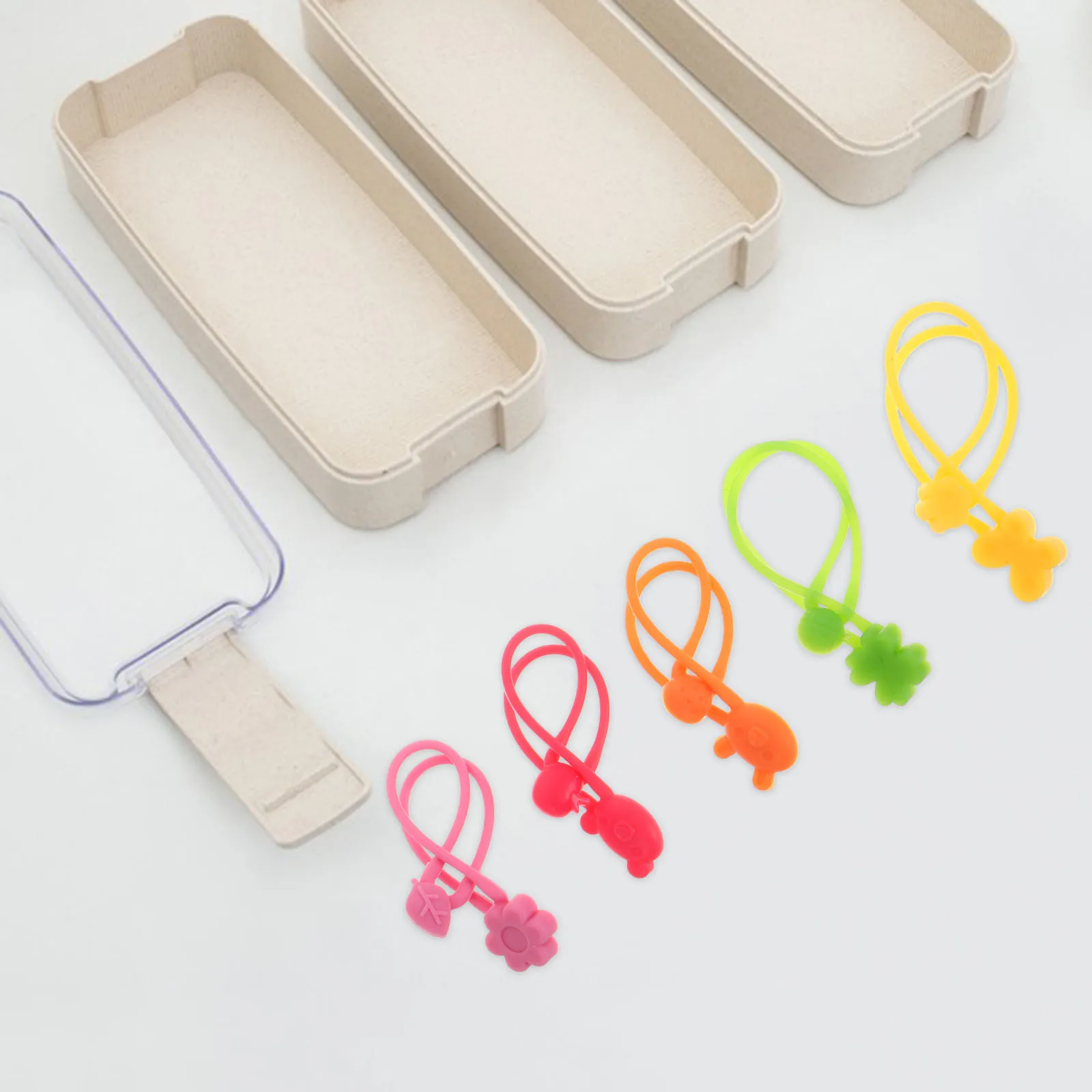 5Pcs Flexible Silicone Bands Elastic Binding Bands for Bento Box Book Cable Organizer Portable Stretchy Kitchen Fixing Straps