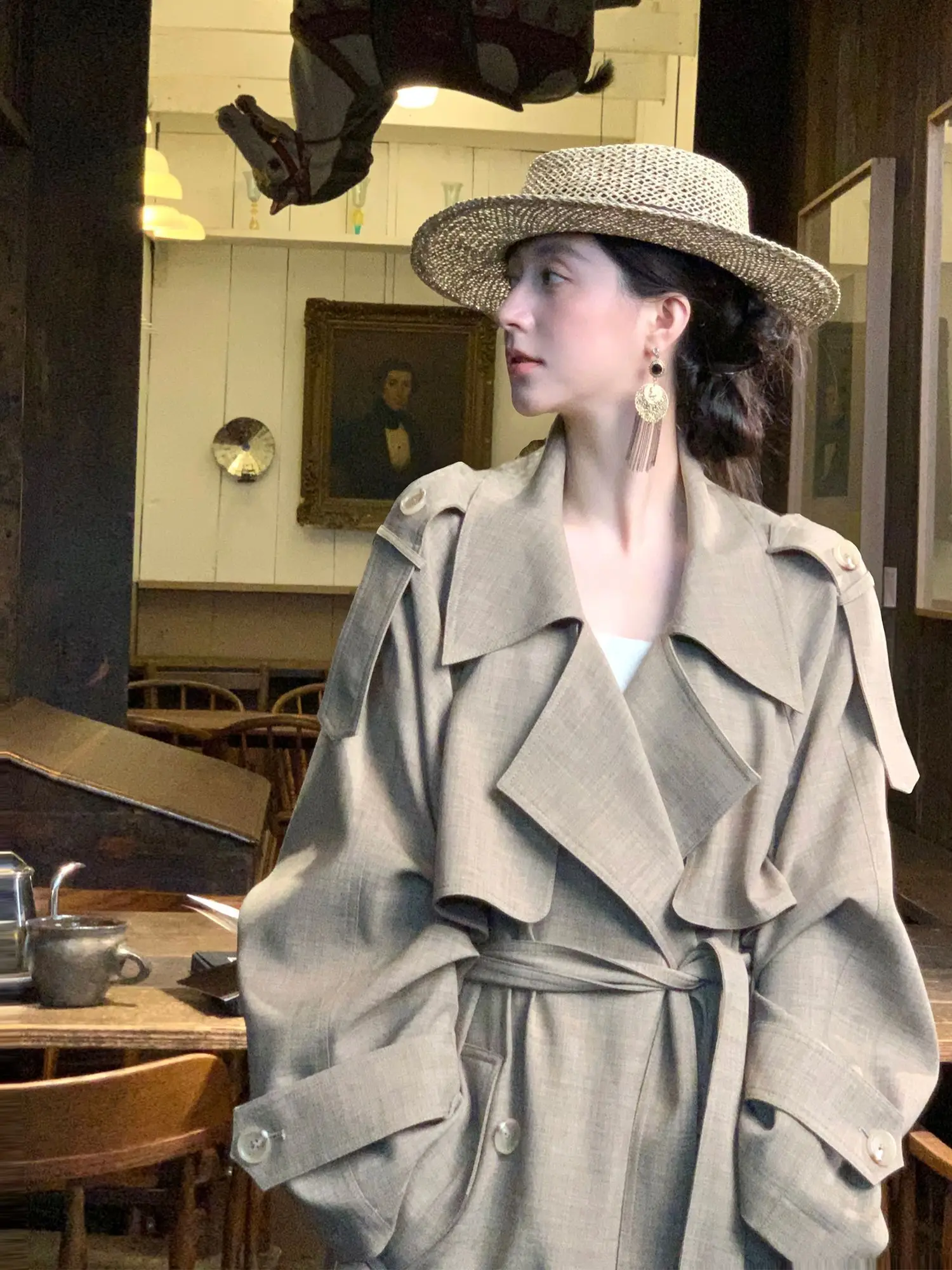 

Korean Style Lapel Trench Coat For Women In Autumn 2025, New Loose And High-End Double Breasted Mid Length Coat