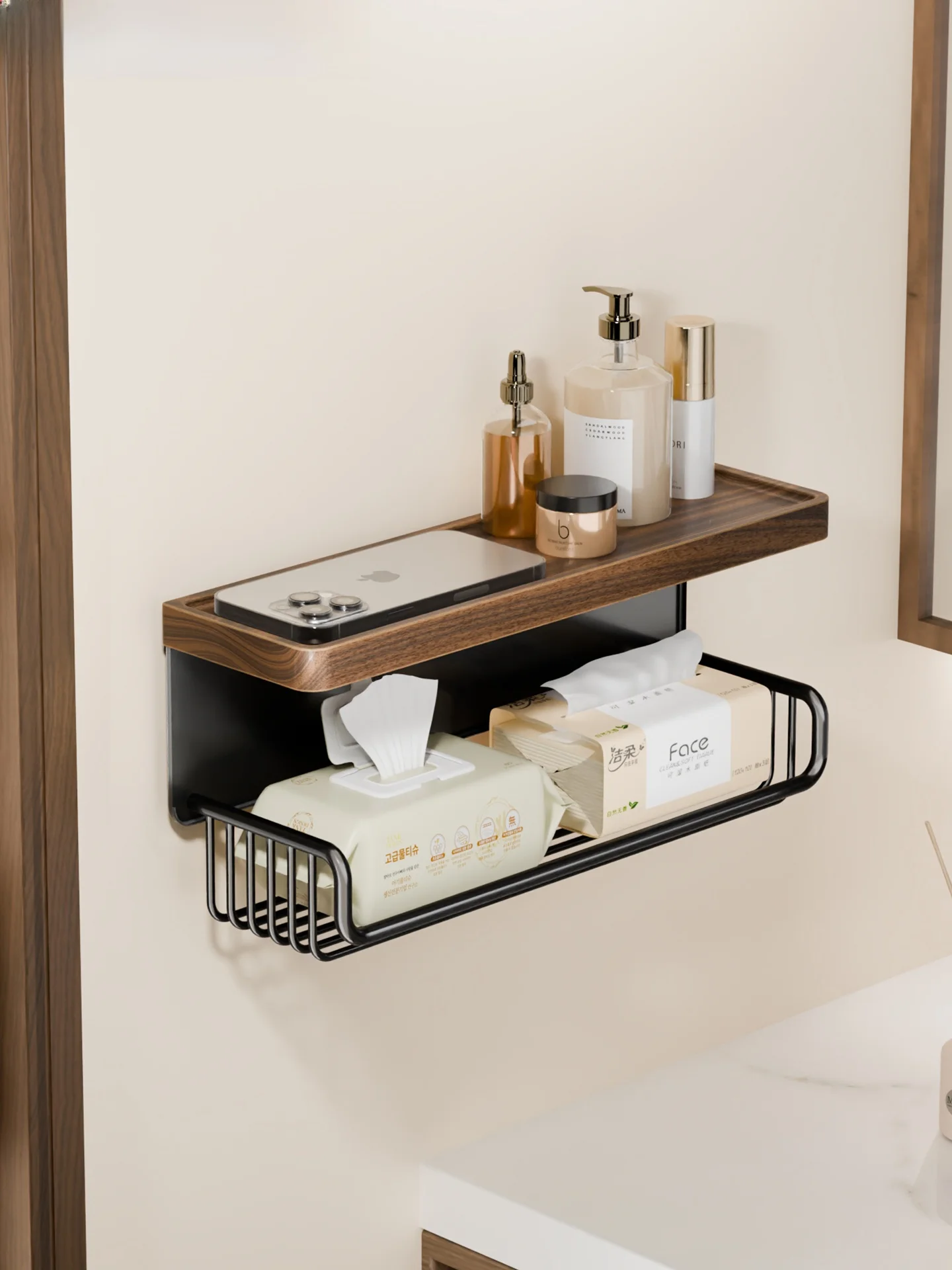 morotel-vintage-style-wall-mounted-tissue-holder-walnut-wood-bathroom-storage-rack-household-personal-cleaning-tools