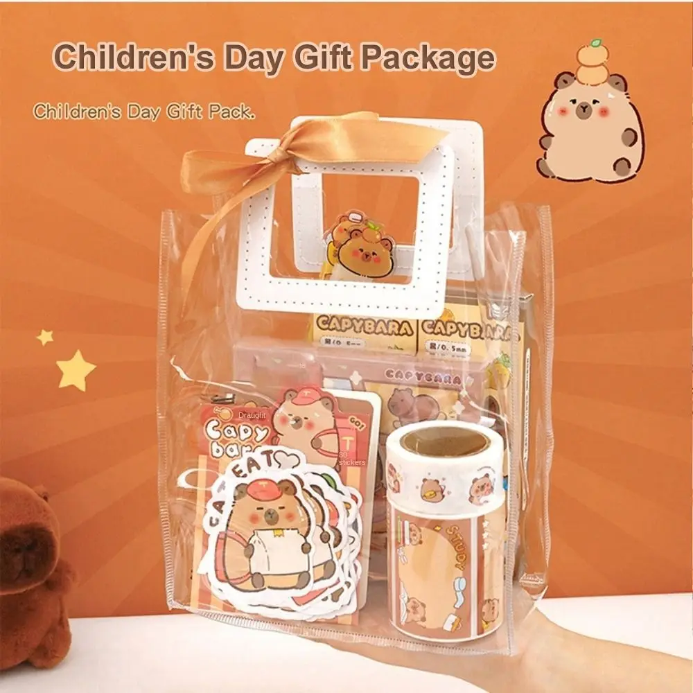 Ensemble de papeterie Kawaii Capybara, cadeau de graduation de dessin animé abondant avec sac à main, cadeau d'anniversaire mignon pour les élèves du primaire