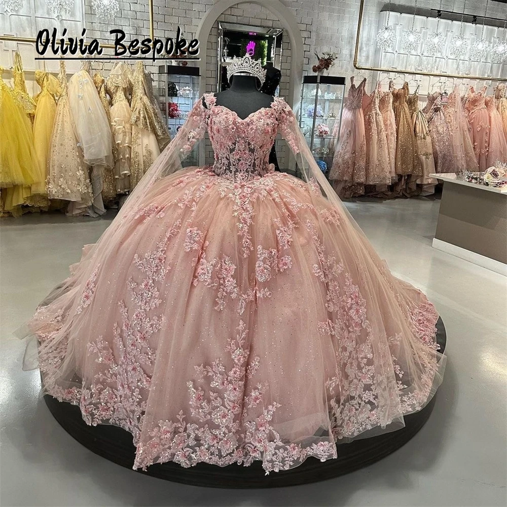 Excellent Pink Ruffles Quinceanera Dresses Princess Ball Gown Beaded Lace Appliques Birthday Dress Luxury 2024 Off The Shoulder