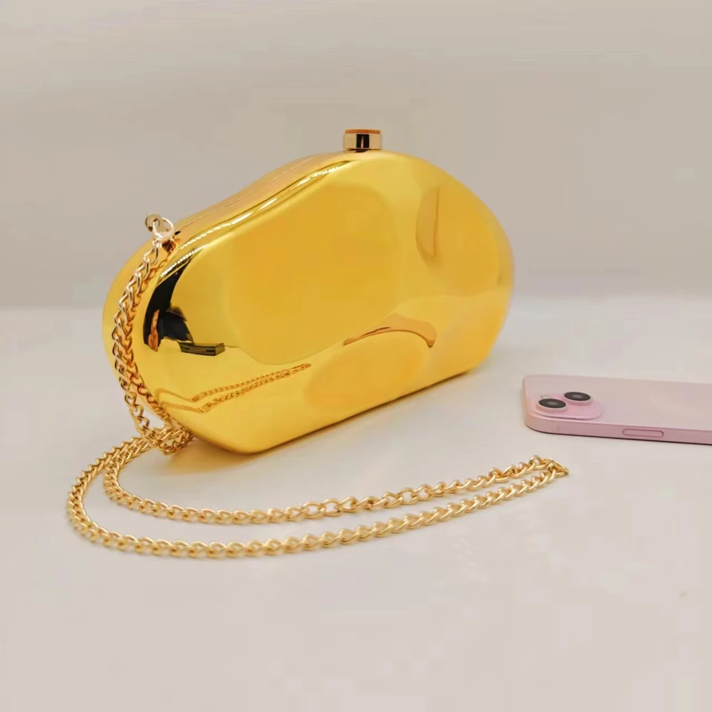 Women Acrylic Shell Bag Cute Evening Clutch Bag For Wedding Party Small Gold Purses Designer Chain Shoulder Handbags Lemon Color