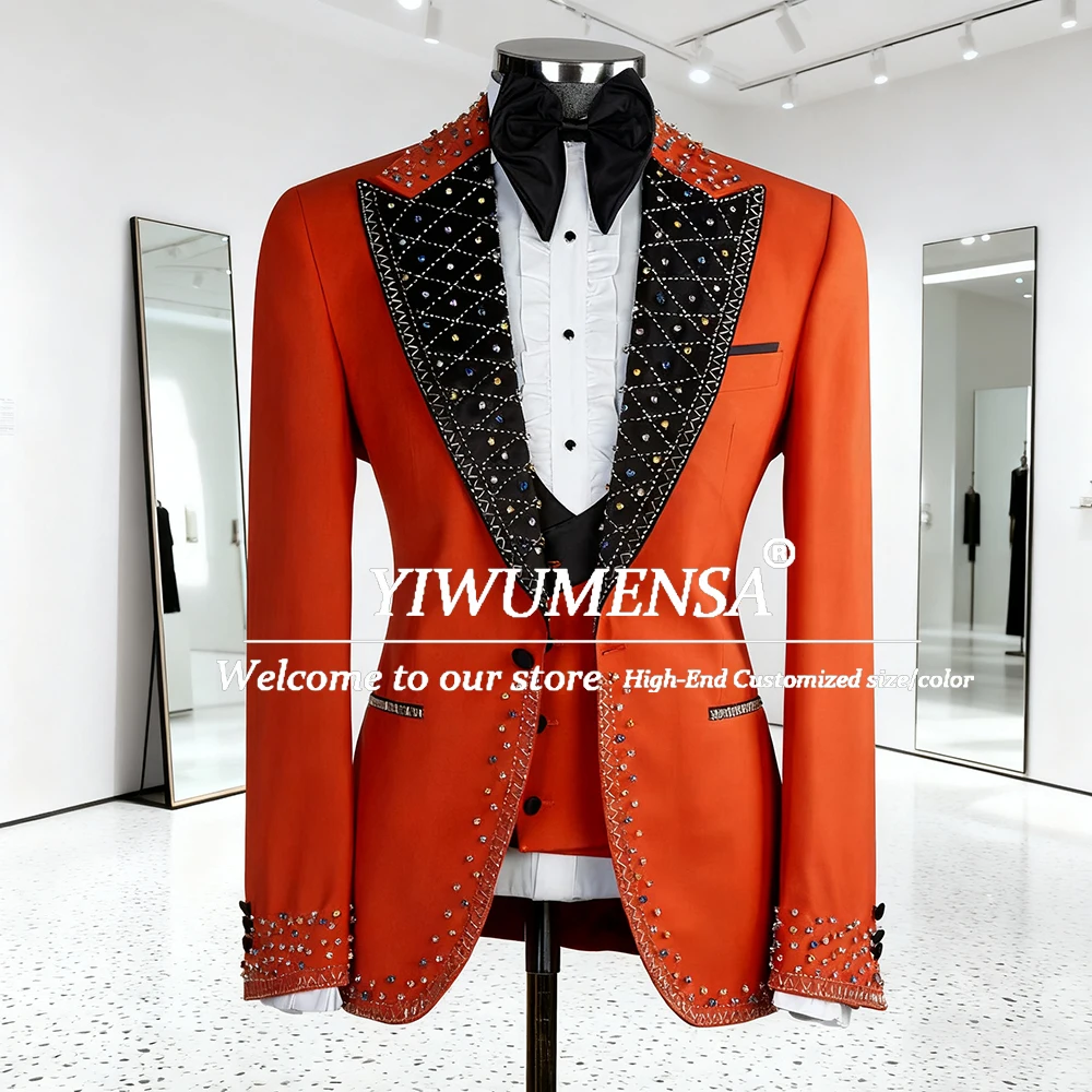

Luxury Groom Wedding Tuxedos 3 Pieces Multi-Coloured Stones Beads Lapel Mens Suits Fit Slim Terno Masculinos Completo Customized