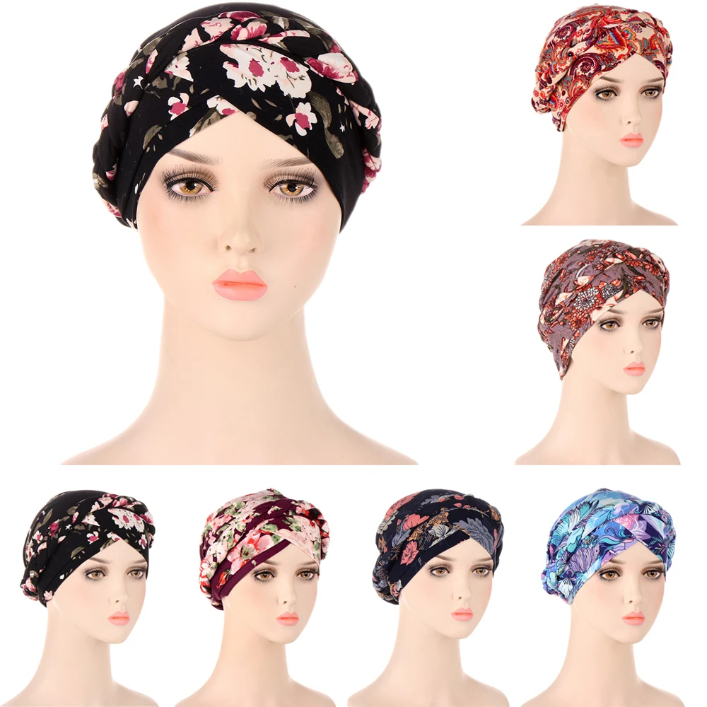 

Head Scarf for Muslim Women Bohemia Print Braid Turban Bonnet Hijab Caps Inner Hijabs Femme Musulman Arab Wrap Turbantes Fashion