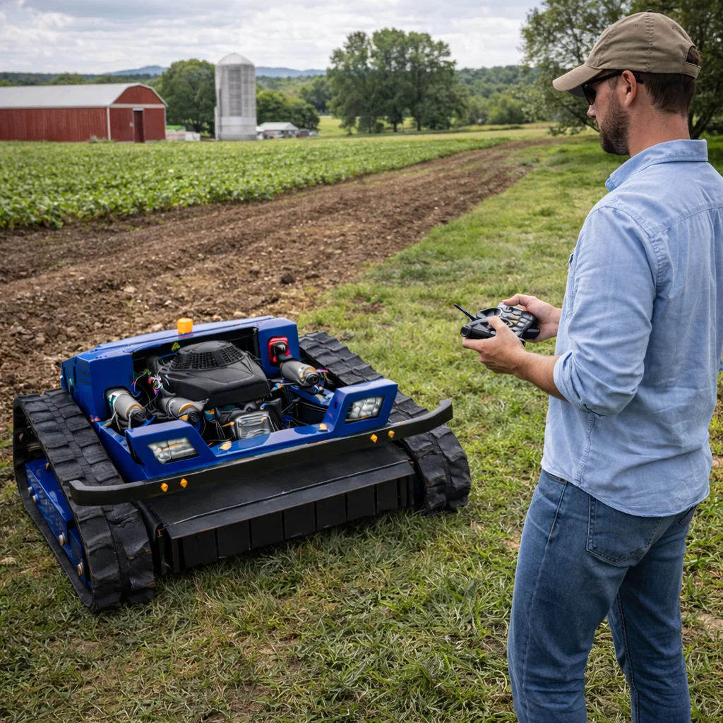 

Новая модернизированная гусеничная газонокосилка по индивидуальному заказу — сверхмощная профессиональная ширина резки 550 мм для прополки на ферме
