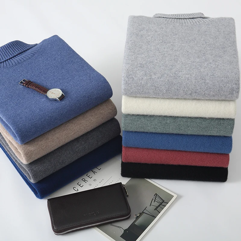 

Мужской свитер с высоким воротником из плотной мериносовой шерсти, тяжелый однотонный зимний теплый пуловер M-XXL, джентльменская одежда