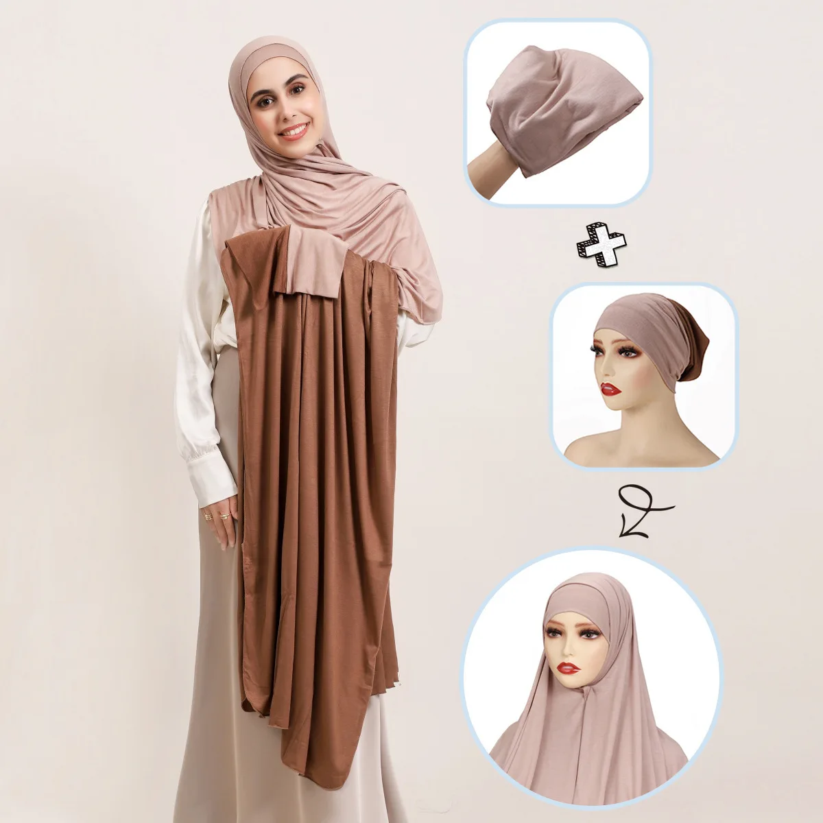 

2PCS Modal Hijabs Jersey Hijab Scarf For Women Stretch Shawl Plain Muslim Tube Hat Headband Solid Color Long Muffler 180*80cm