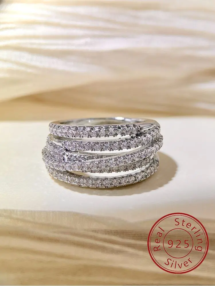 925er Sterlingsilber, klassischer Retro-Linewrapping-Zirkon-Ring für Damen, Verlobung, Hochzeit, Luxus-Mode, hochwertiger edler Schmuck