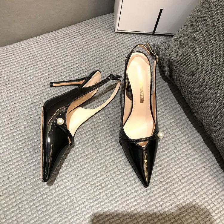 Shiny High Heels Slingback Gold Silver Women Pumps Metallic Sandals Pointy Toe Stiletto Heeled Shoes Party Dress Shoes Woman