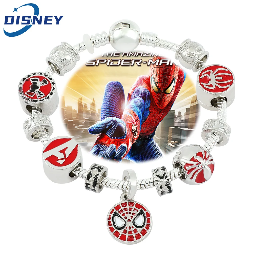 Superhero Spiderman Beads Bracelet Avengers Charm Enamel Crystal Pendant Bangles for Women Jewelry Accessories Bracelet