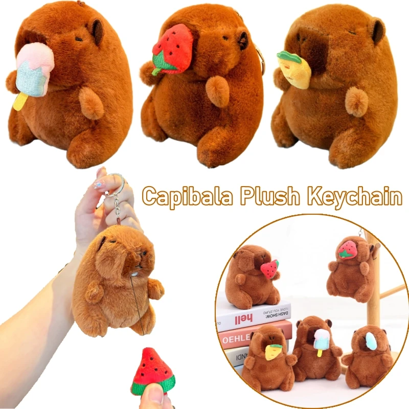 Breloczek z pluszową kapibarą 12 cm, symulacja, pluszaki kapibary, zabawka, kreskówkowy, uroczy, zawieszka do plecaka, brelok kapibara