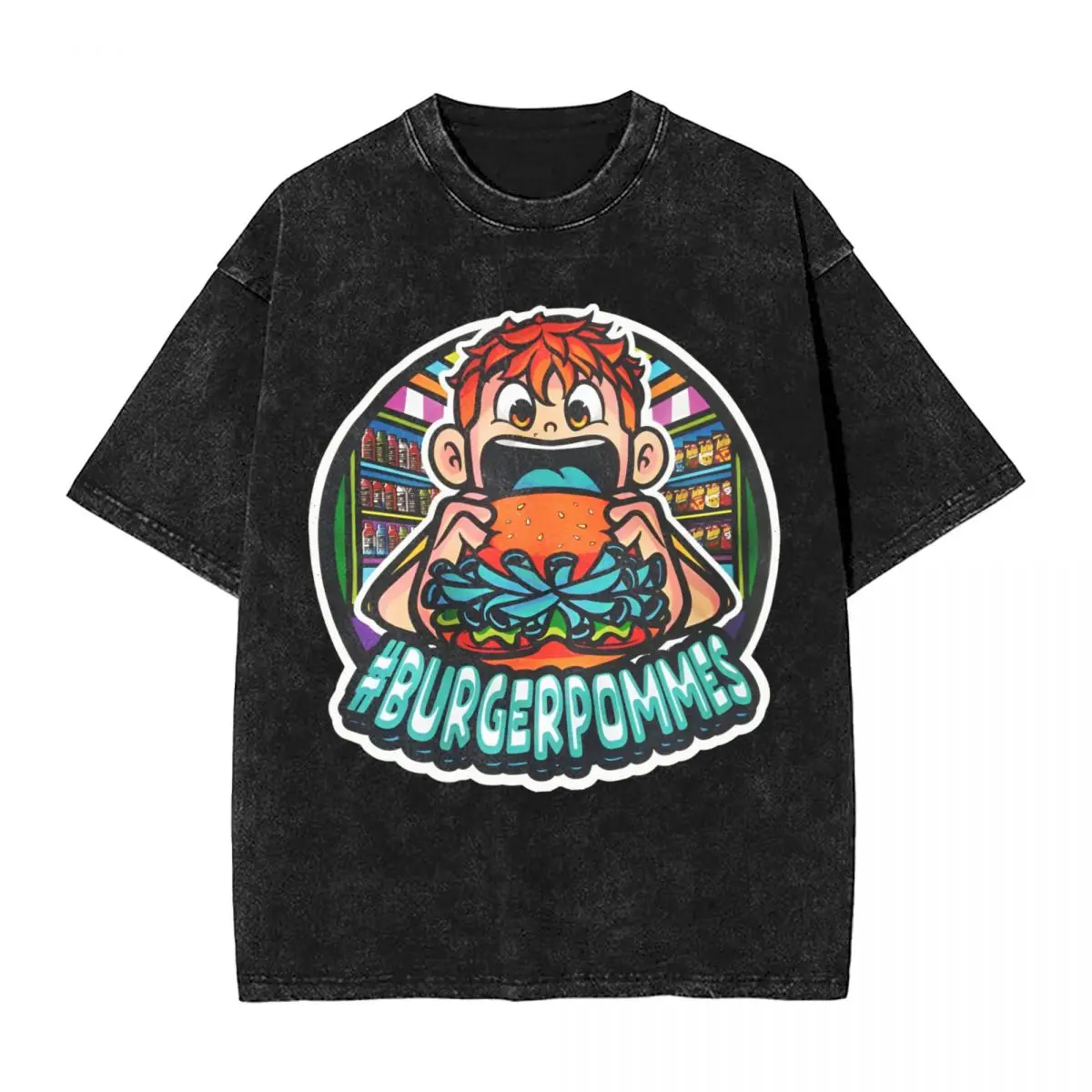 

Washed T Shirt LukasBS Burgerpommes Vintage T-Shirt Harajuku ICrimax Game Streetwear Graphic Printed Top Tee Shirt for Men Women