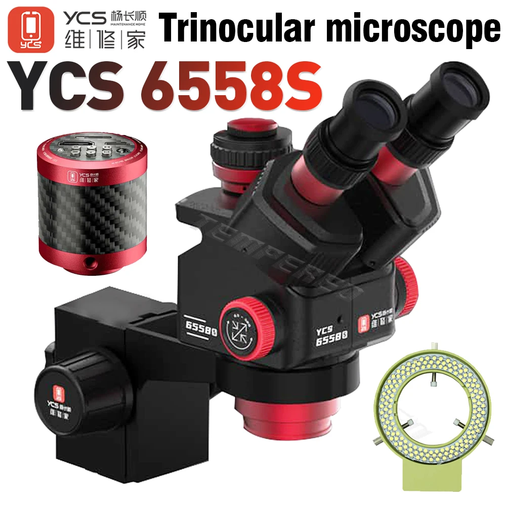 YCS 6558 S Trinocular Microscope 6.5-58 Zoom Ultra HD 4K Camera for Mobile Phone PCB Welding Microscope Dragon Arm LED Tools Set