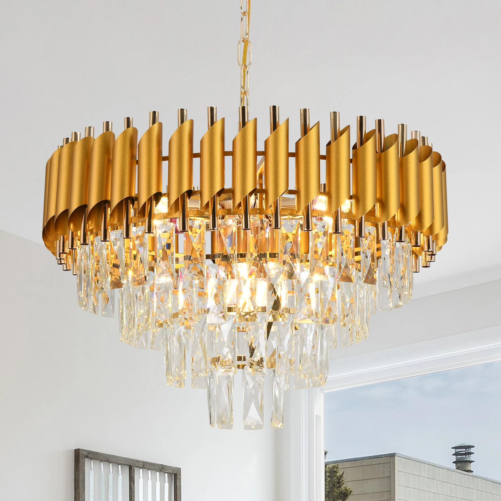 Goldener Luxus-Kristall-Kronleuchter Moderne Decken-Hängelampen Wohnzimmer Esszimmer Dekorative Beleuchtung Lüster-Design-Beleuchtung