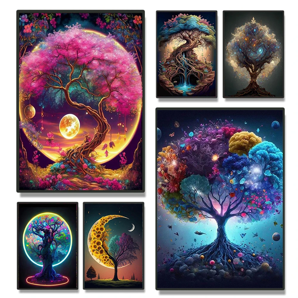 Fantastic Magic Tree Of Life Poster Prints For Living Room Home Decor Anime World Landscape Canvas Painting Wall Art Aesthetic