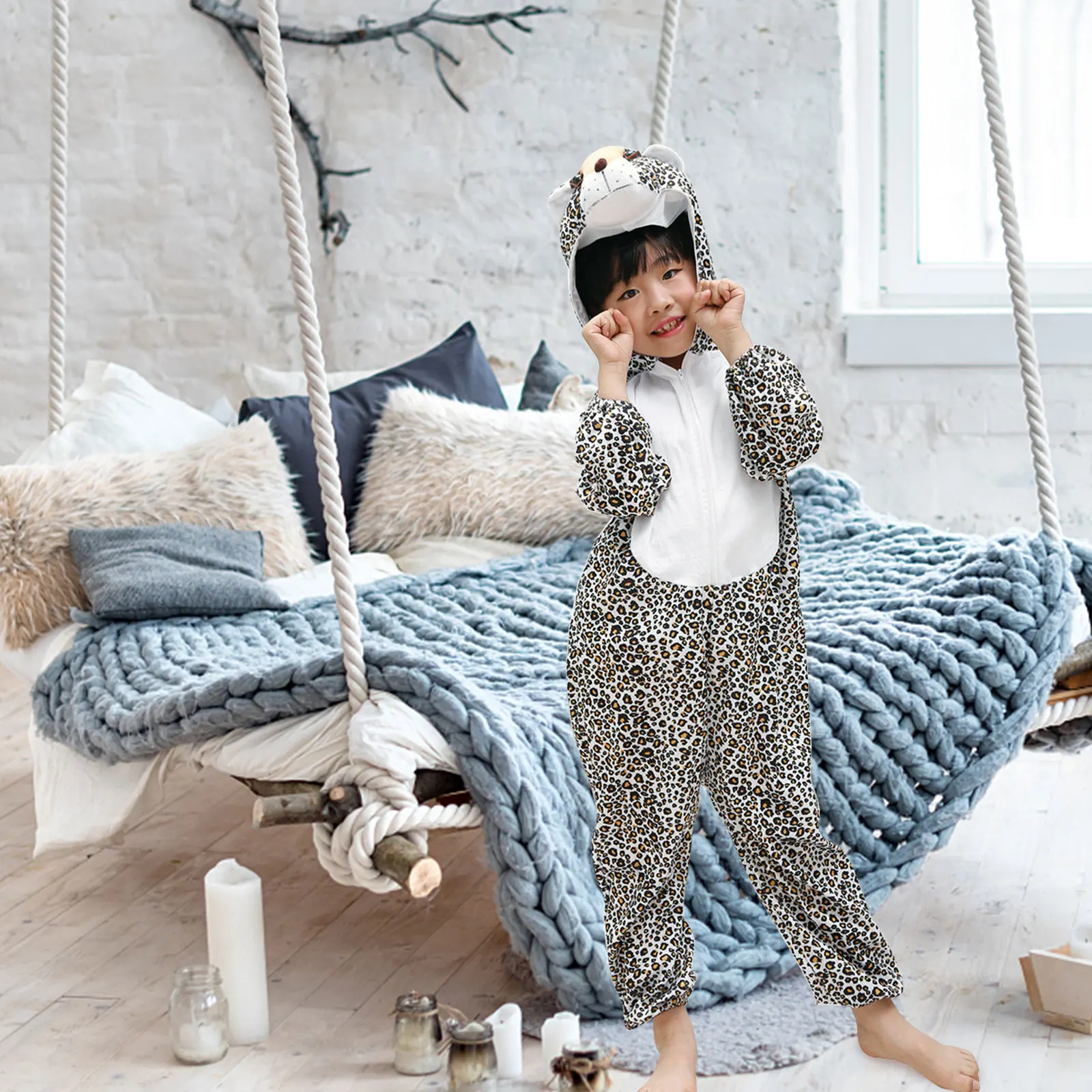 

1pc Leopard Performance Costume Cotton Animal Style Show Costume For Birthday Party School Stage Cosplay Clothing Set