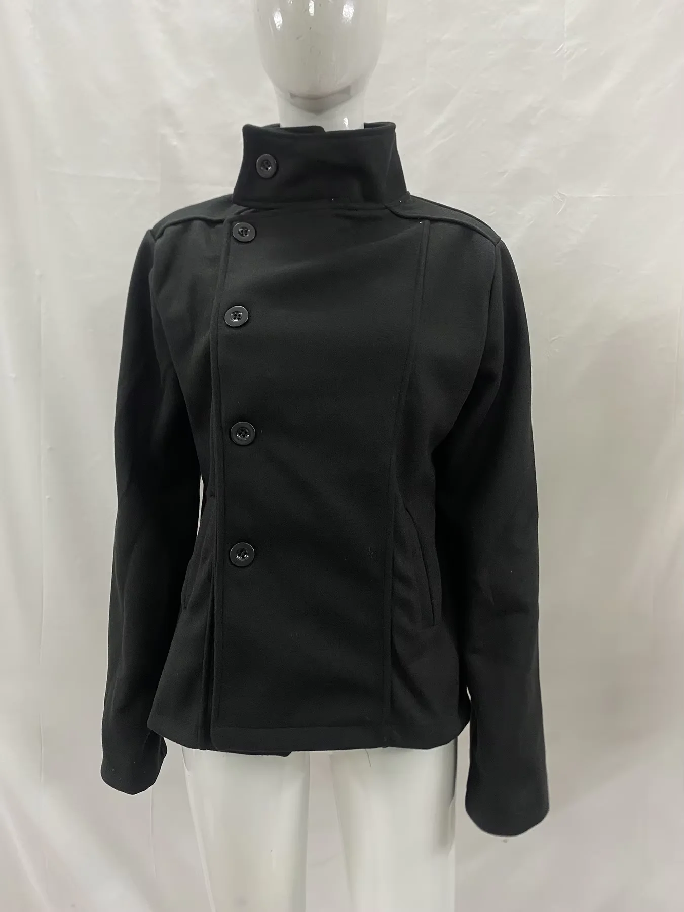 Herbst und Winter Neue Koreanische 2000er College-Style Dicke Stehkragen-Kurzjacke mit Diagonalen Knöpfen und Kapuze – Detail 9