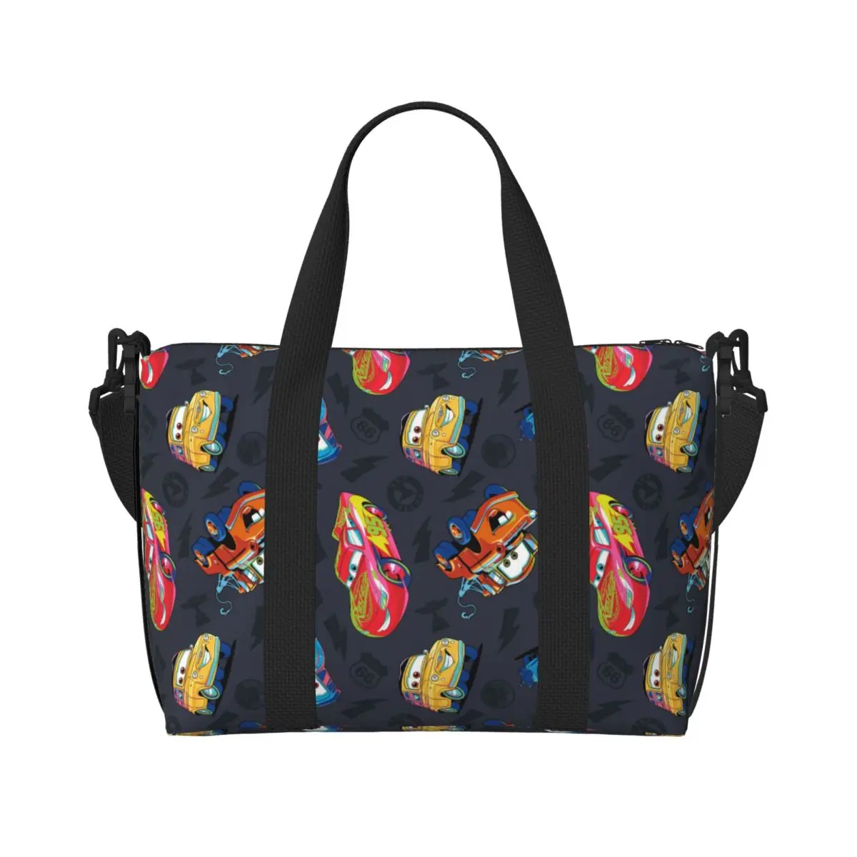 

Custom Lightning Car M-McQueen Beach Tote Bag Women Extra Large Gym Carry On Cartoon Travel Shopping Bags