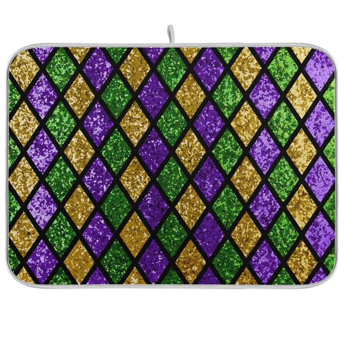 

Mardi Gras Dish Drying Mat for Kitchen Gold Purple Green Buffalo Plaid Microfiber Drying Mats Absorbent Reversible Dish Pad