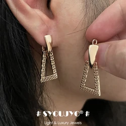 SYOUJYO Luxury Triangle Dangle Earrings For Women Vintage Bride Wedding Fine Jewelry Trendy 585 Rose Gold Color English Earrings