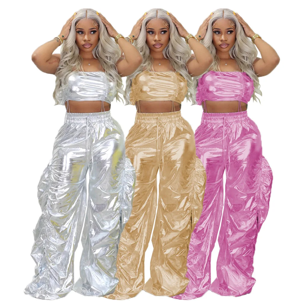 

2 Piece Set Vogue Leather Suit For Women 2024 New Ins Stamping New Character Street Hip-hop Nightclub Party Club Costumes