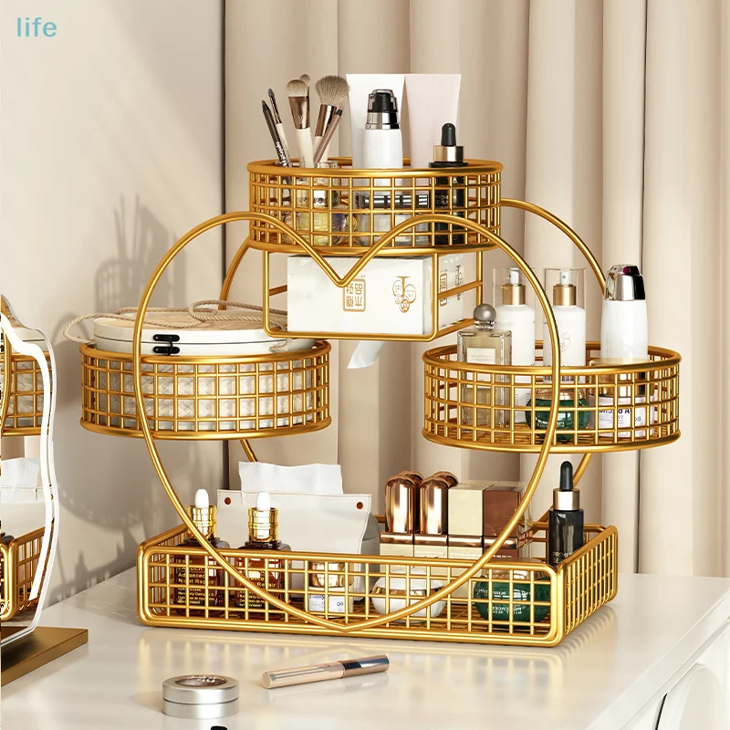 

1pc Varnished Metal Cosmetic Organizer Lightweight No-Installation Makeup Storage Rack Modern Vanity Countertop Shelf