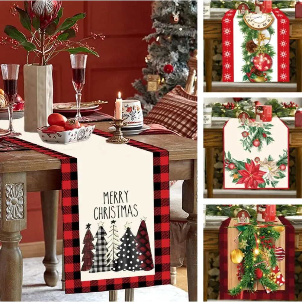 

33*183cm Size Christmas Runner Polka Dot Red Linen Xmas Decorations Reusable Cartoon Reindeer Holiday Decoration