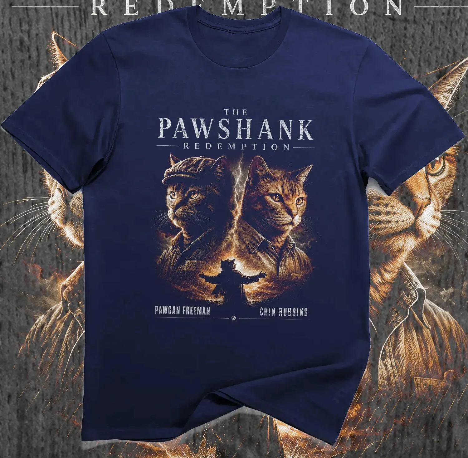The Pawshank Redemption Cat T-Shirt – Funny Prison Movie Parody Graphic Tee Four season popular unisex T-shirt