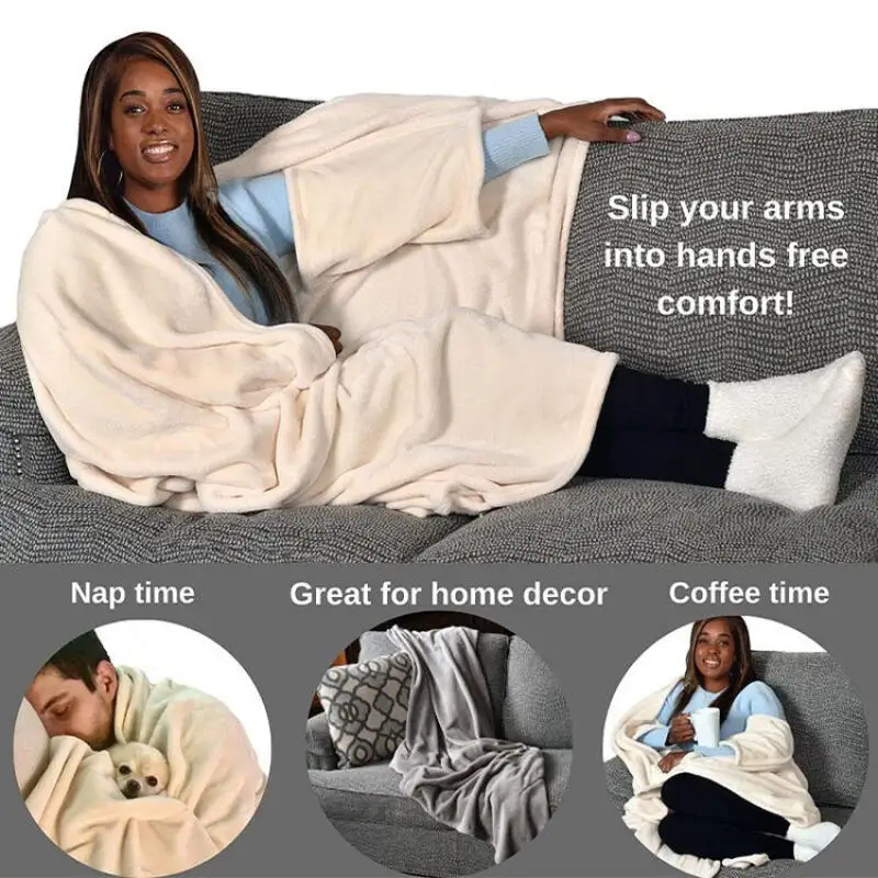 Flannel Home Wear Sofa Warm Blanket Soft Comfy Loungewear Robe Coral Fleece Autumn Winter Thicken Home Clothes Cloak Sleepwear