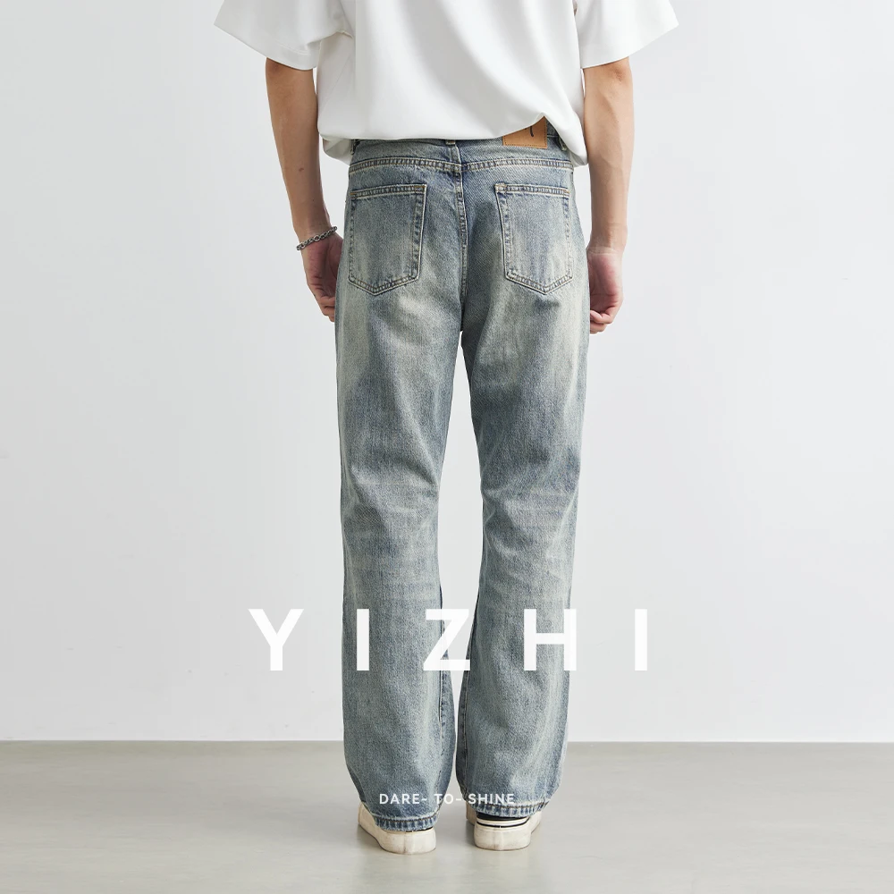 2025 Fashion Men's Broken Copper Washed Jeans Summer New Loose American Retro Straight Casual Denim Pants Men's Wear