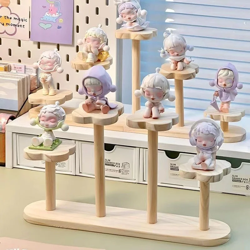 Wooden Ladder Display Riser Shelf Figure Display Cabinet Cute Dolls Storage Box Makeup Organizer for Perfume