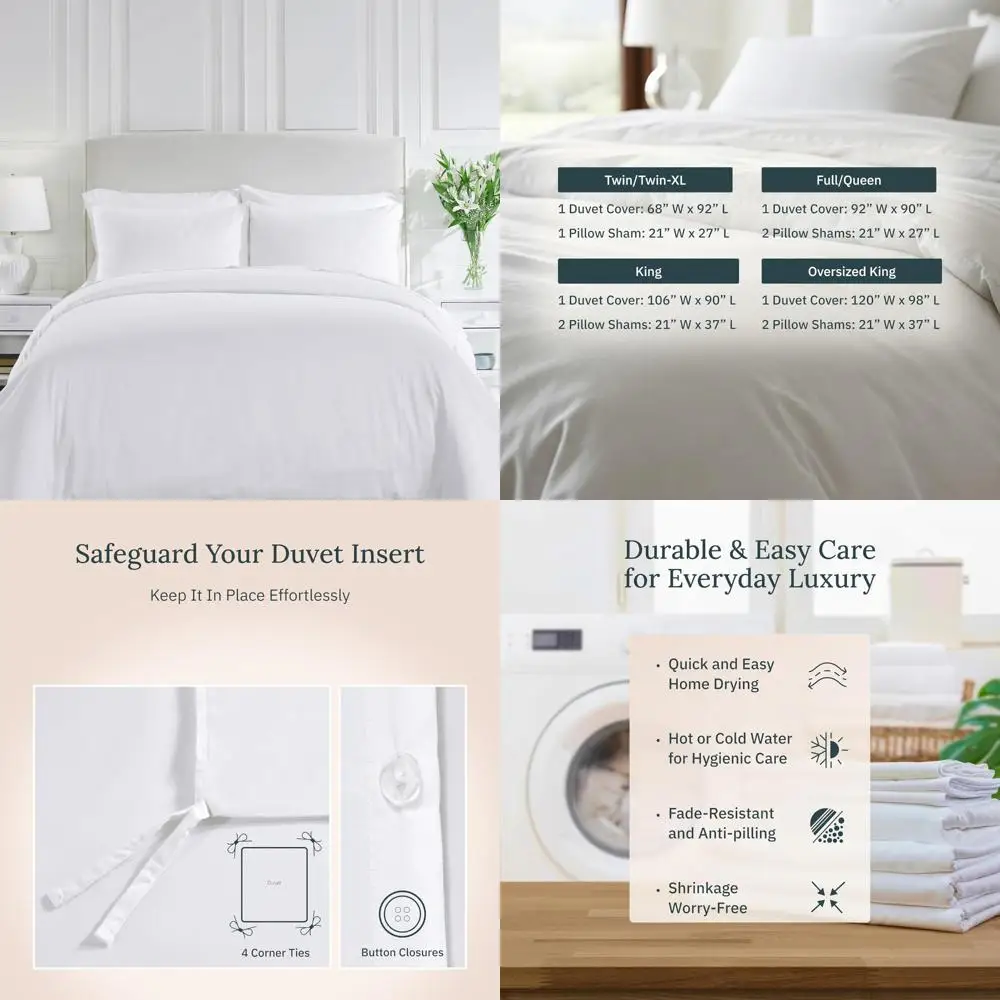 

"White King Size 3-Piece Duvet Cover Set - Winner of Good Housekeeping's Best Bedding Award 2025, 400 Thread Count Sateen, 100%
