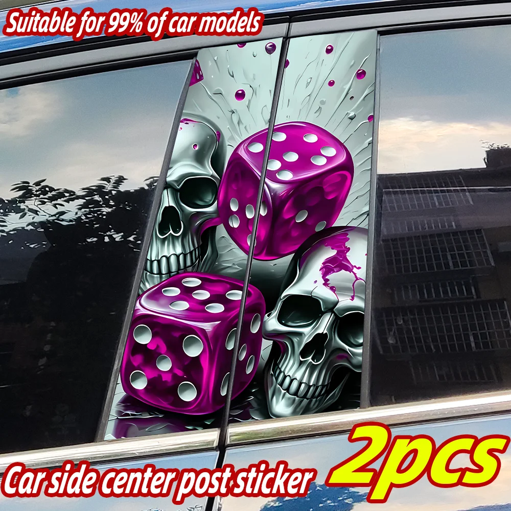 Dice Skull Car Sticker Auto B Pillar Waterproof Sunscreen Center Column Decor Cover Scratches Car Doors Pillar Decal Accessories