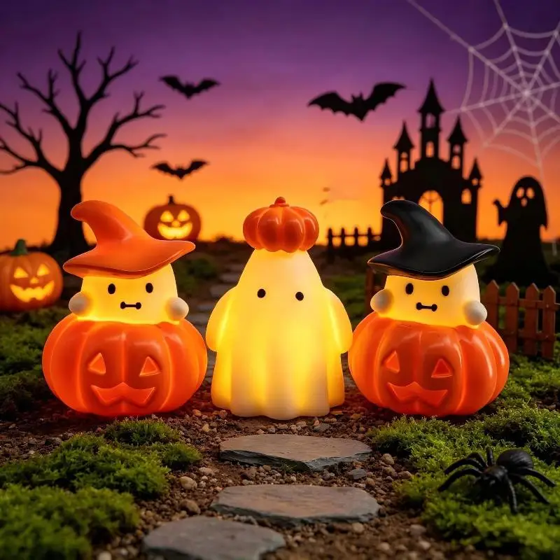 Halloween Pumpkin & Ghost Night Light Luminous Ornament Creative Decoration Party Decor Prop For Halloween Party Holiday Gift