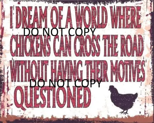 Metallschild „CHICKENS CAN CROSS THE ROAD“ im Retro-Vintage-Stil, klein, aus Aluminium