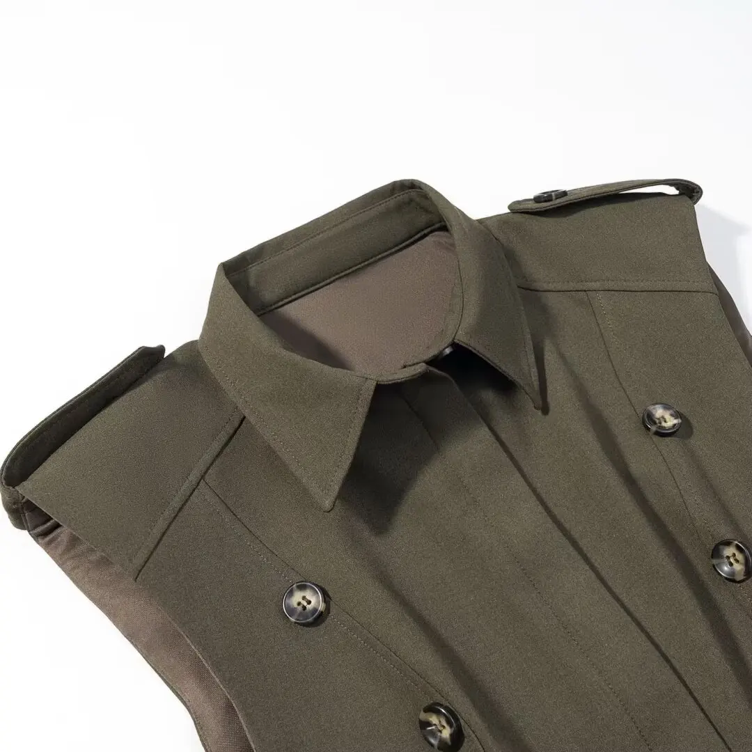 Abito corto plissettato con orlo BSAY con spalline Mini gilet decorativo doppiopetto stile camicia da donna con colletto ribaltabile