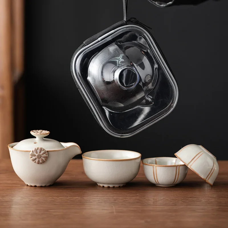 Retro Kiln Change Love of Butterfly Tea Set Kit Japanese Tea Set Complete Set Household Tea Maker Outdoor Tote Bag Collection