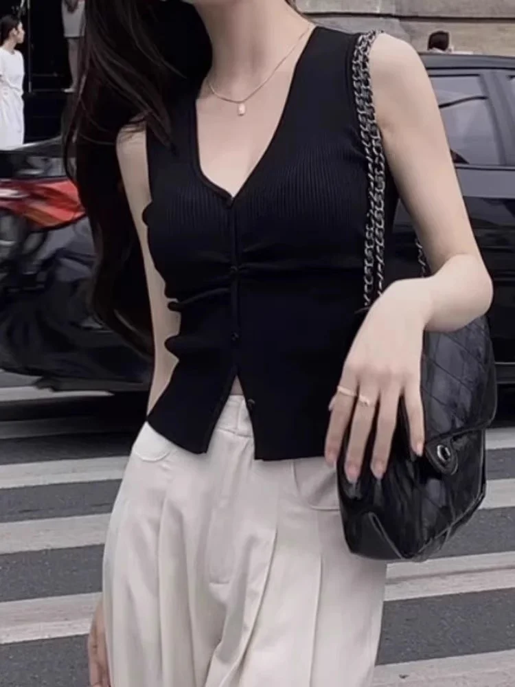 Ele Bla V-Ne Ice Silk gebreide tanktop Dames winterontwerp Slim Fit ort Svel T-shirt bovenlichaam