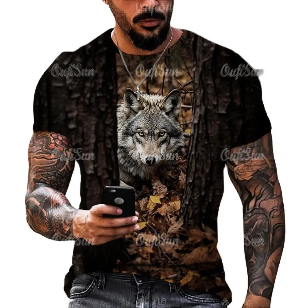 Jungle Animals T-Shirt For Men 3D Wolf Print Short Sleeve Tee Summer Outdoor Hunter T Shirt Oversized Top Tee Shirt Men Clothing