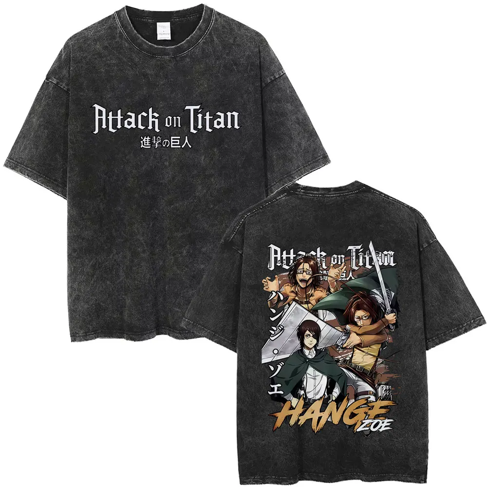 Washed Vintage Anime Attack on Titan Reiner Braun Graphic T-shirts Men Women Cartoon Manga Merch Tshirt Men's Oversized T Shirts