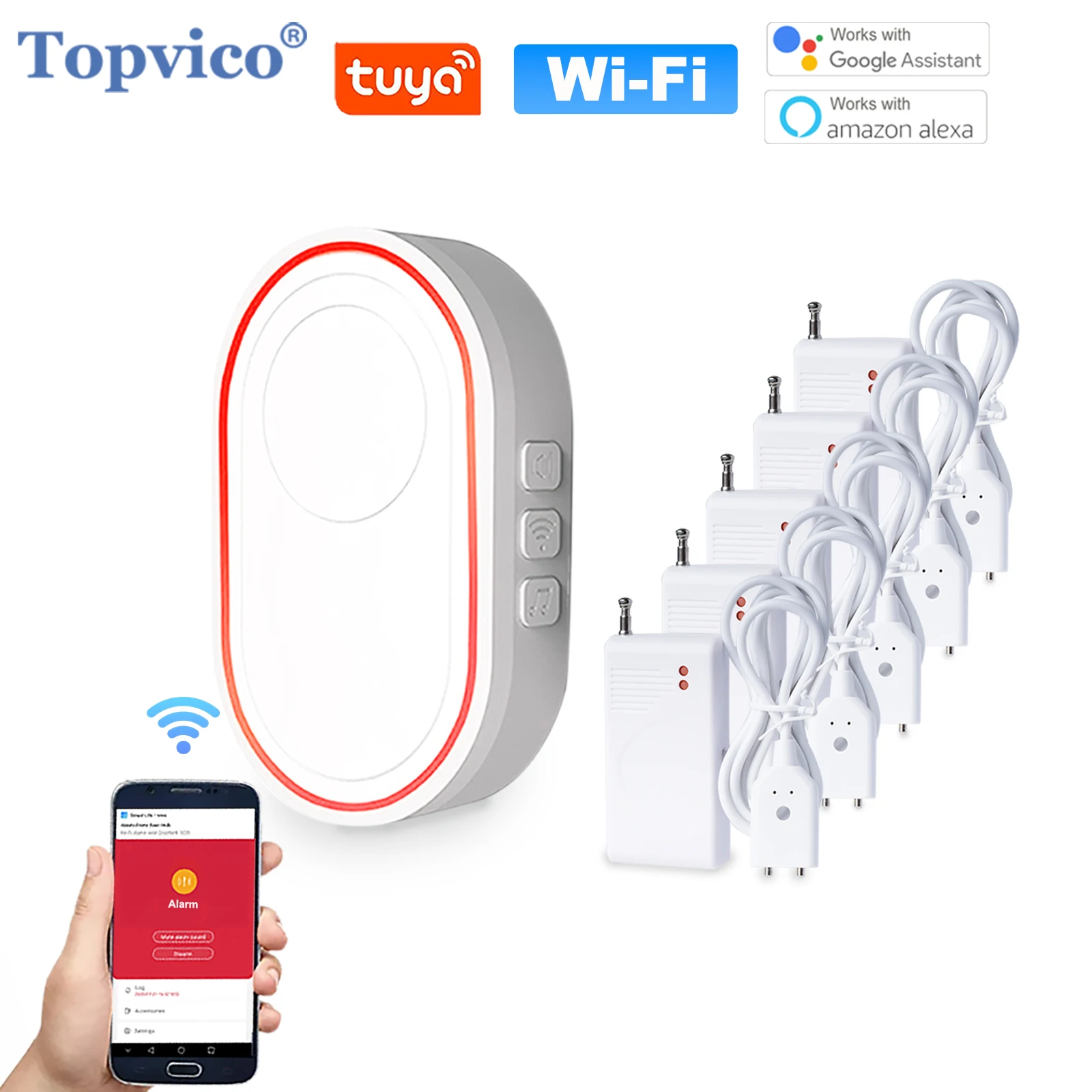 Topvico Water Sensors for Leaks WiFi Basement Sump Pump Water Alarm Tuya Smart APP Notification, 5 Levels Volume