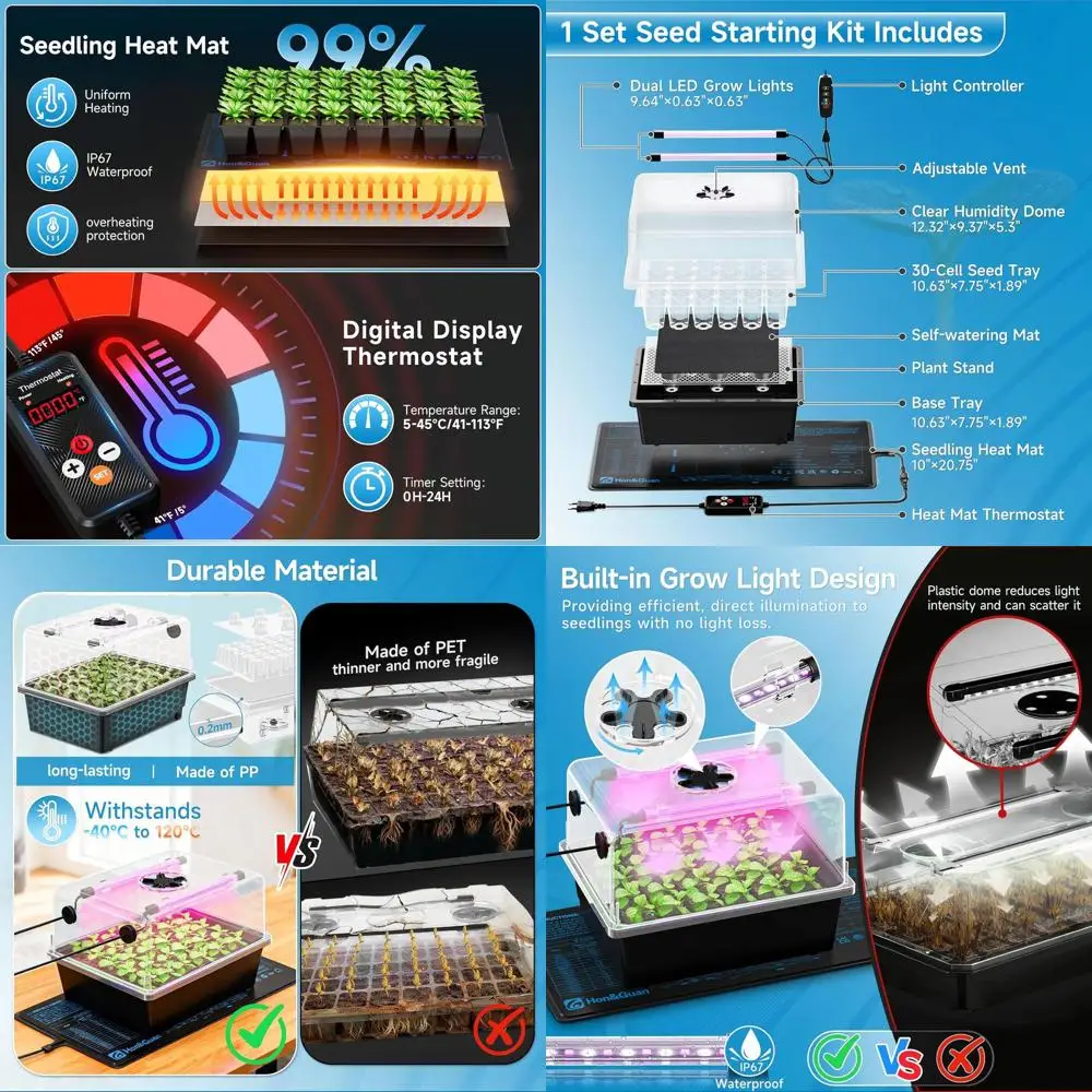 

Набор для проращивания семян (2 шт.): лоток на 30 ячеек с куполом 5.3, светодиодные лампы и греющий коврик 10x20.75 для проращивания и размножения растений